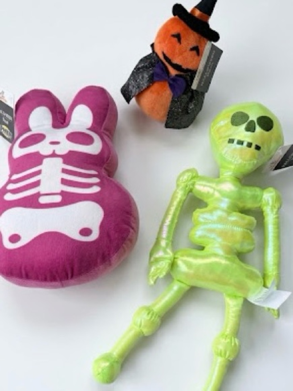 NWT Halloween Plush Lot of 3 - Skeleton Bunny, Glow Skeleton, Pumpkin Witch